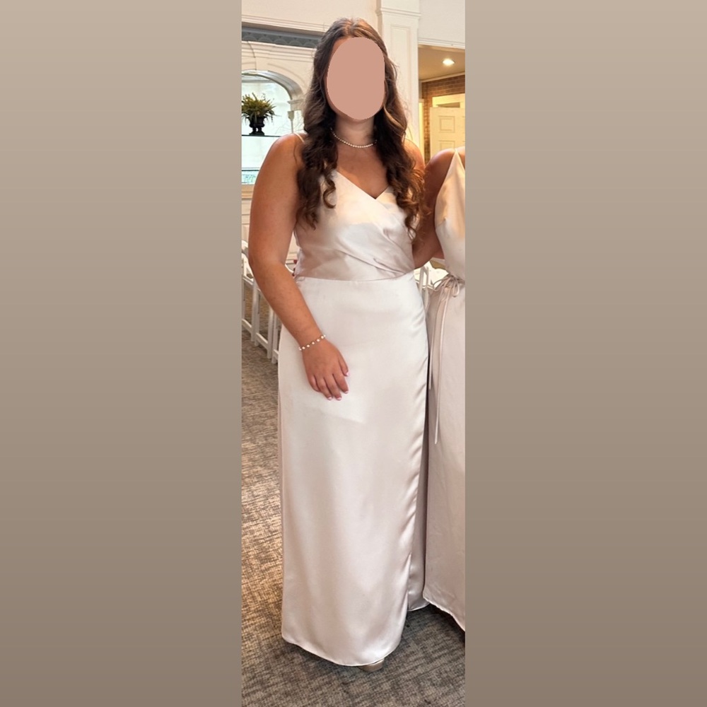 Amsale V-Neck Satin Champagne Black Tie Dress with Slit - Style Kyle